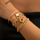 5Pcs/Set Bohemian Punk Cuban Chain Bracelets Set for Women Lock Snake Link Charm Bracelets Bangles Couple Fashion Wrist Jewelry