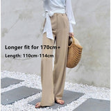 170-175cm Autumn Wide Leg Pants Women Elastic Waist Pants Elegant Office Ladies Khaki Trousers Plus Length Purple Gray