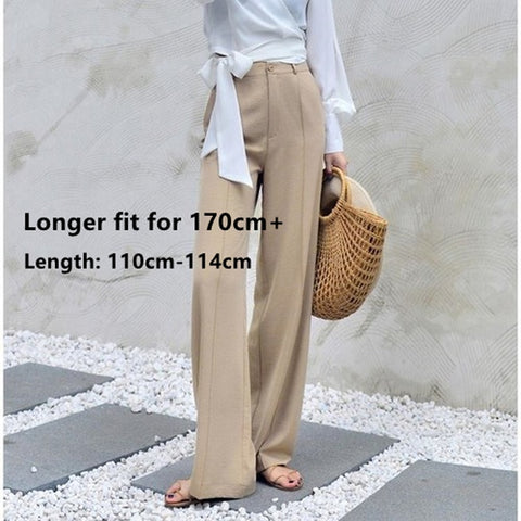 170-175cm Autumn Wide Leg Pants Women Elastic Waist Pants Elegant Office Ladies Khaki Trousers Plus Length Purple Gray image