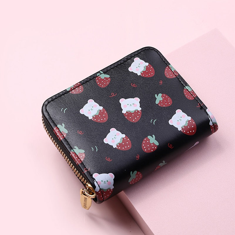 New Women Cute Cartoon Strawberry Wallet Small Zipper Girl Brand Designed  Pu Leather Coin Purse Female Card Holder Women Wallets