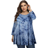 4XL 5XL Plus Size Tops Women 2021 Spring Autumn O Neck Long Sleeve Tie Dye Print Retro Vintage Blouse Loose Big Size Long Blouse