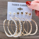 17KM Fashion Pearl Hoop Earrings Set For Women Geometirc Gold Metal Circle Hoop Earrings Brincos 2021 Trend Jewelry Gift