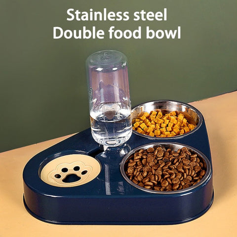 500ML Dog Bowl Cat Feeder Bowl With Dog Water Bottle Automatic Drinking Pet Bowl Cat Food Bowl Pet Stainless Steel Double 3 Bowl image