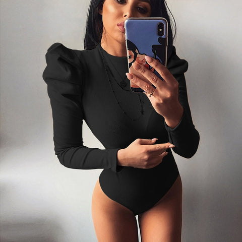 2020 Spring Winter Women Sexy Bodysuit Casual Bodycon Solid Knitted Black Bodysuits Body For Women Female image