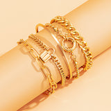 5Pcs/Set Bohemian Punk Cuban Chain Bracelets Set for Women Lock Snake Link Charm Bracelets Bangles Couple Fashion Wrist Jewelry