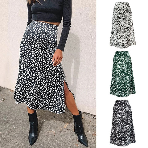 2021 Sexy Leopard Wrap Skirt Print Chiffon Split Skirt Casual Fashion Long Skirts for Women Spring Summer Clothes Zipper Elegant image