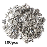 100pcs Tibetan Silver Mixed Pendant Beads Jewelry Bracelets Earrings Necklace Making DIY Craft Art Charms