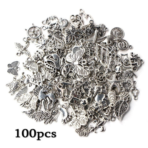 100pcs Tibetan Silver Mixed Pendant Beads Jewelry Bracelets Earrings Necklace Making DIY Craft Art Charms image