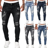 2022 Jeans Men Ripped Skinny Hole Trousers Stretch Slim Denim Pants Large Size Hip Hop Black Blue Casual Jogging Jeans for Men