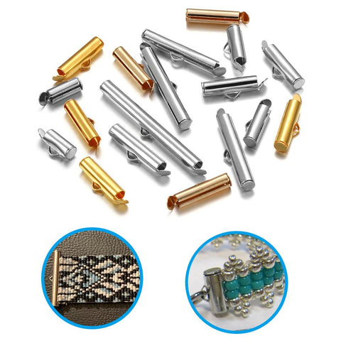 30-50Pcs/lot Crimp End Caps Slider Clasp Buckles Tubes Diy Bracelet Connectors Loom Findings for Jewelry Making Accessories image