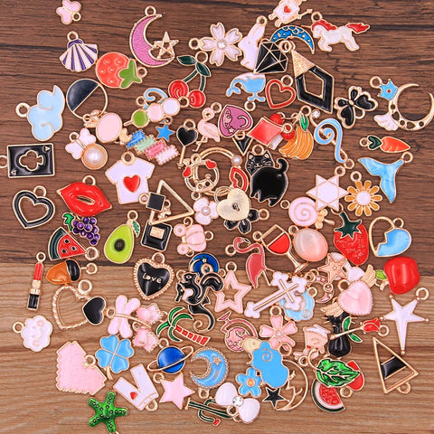 30Pcs Random 20-100 Styles Mix Size 5 Color Alloy Metal KC Gold Drop Oil Charms Pendant For DIY Bracelet Necklace Jewelry Making image