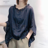 2020 Summer New Arts Style Women Batwing Sleeve Loose Shirts Vintage Cotton Linen  Casual Blouses Big Size Femme Blusas M145