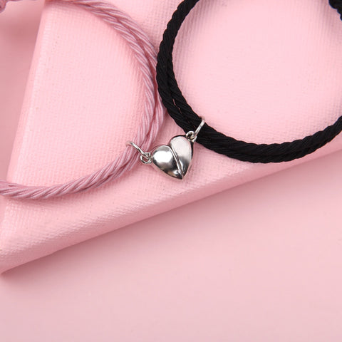 2pcs Magnetic Bracelet Stainless Steel Heart Pendant Charm Couple Bracelets for Lover Friend Men Women Braid Rope Bracelets image