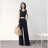 170-175cm Autumn Wide Leg Pants Women Elastic Waist Pants Elegant Office Ladies Khaki Trousers Plus Length Purple Gray