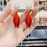 2021 New Arrival Classic Elegant Simulated-pearl Tassel Long Crystal Earrings For Women Fashion Water Drop Crystal Jewelry