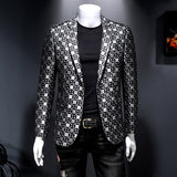 2021 Spring Blazer Men Suit Stage Casual Suit Silver Bleazer For Men Groom Wedding Suit Lattice Grid Blazer Masculino Slim Fit