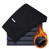 2020 Winter New Men's Warm Thick Casual Pants Business Fashion Black Blue Stretch Fleece Office Slim Trousers Male Brand