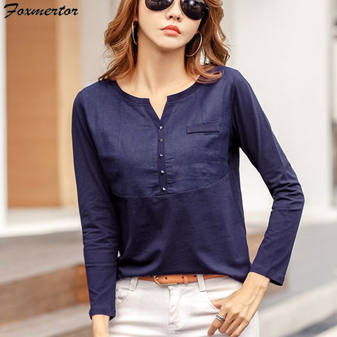 2020 Spring Autumn 100% Cotton T Shirt Women Long Sleeve T-Shirts Female Ladies Solid Tops Tee Shirt Femme Casual Plus Size 4XL image