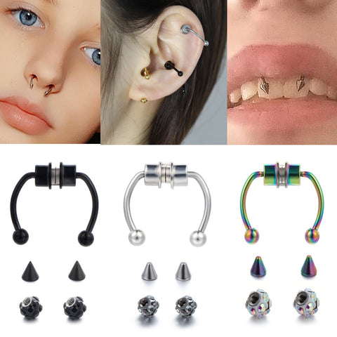 1pcs U Shaped Stainless Steel Fake Nose Ring Hip Hoop Septum Rock Magnet Nose Piercing Punk Piercing Body Jewelry Free shipping image