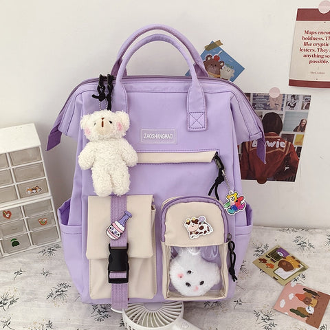 2021 Preppy Purple Backpack Women Waterproof Candy Colors Backpacks Fancy High School Bags for Teenage Girl Cute Travel Rucksack image