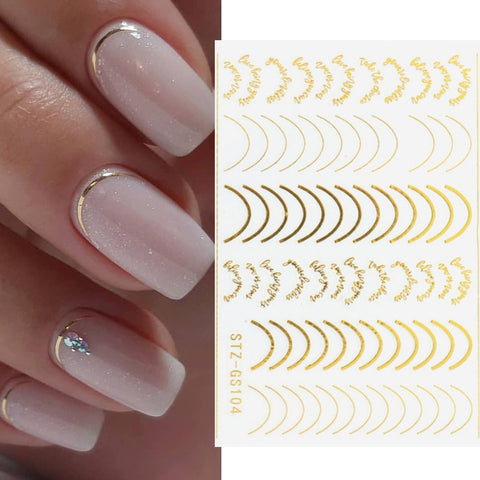 3D Lines Nail Stickers DIY Rose Gold Metal Stripe Lines Letters Decals Curve Nail Art Sliders Self Adhesive Decorations Manicure image