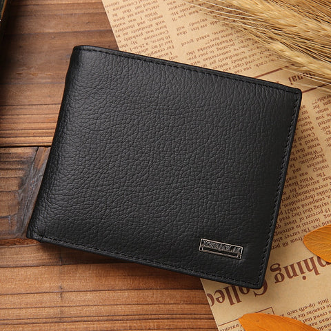 100% Genuine Leather Men Wallets Premium Product Real Cowhide Wallets for Man Short Black Walet Portefeuille Homme image