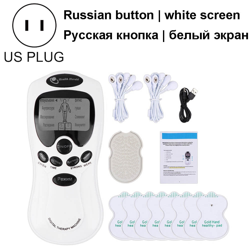 8-Mode Electric Tens Muscle Stimulator Ems Acupuncture Face Body Massager Digital Therapy Herald Massage Tool Electrostimulator