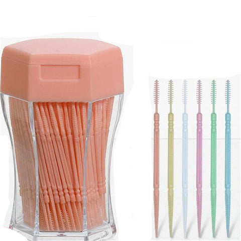 200pcs/set Soft Plastic Double-head Brushed Toothpick Oral Care 6.2 Cm Hot Sale Interdental Brush Toothbrush for Dentures image