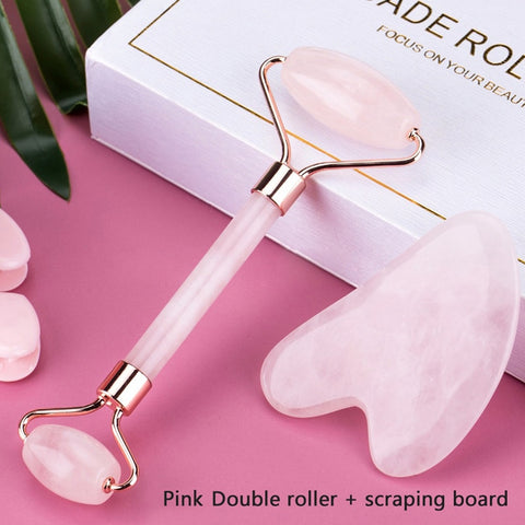 2pcs/set Face Spa Massager Neck Roller Gua Sha Scraper Board Face Lift Up Wrinkle Remover Face Roller Scraper Set image