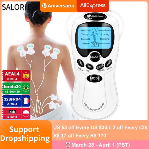 8-Mode Electric Tens Muscle Stimulator Ems Acupuncture Face Body Massager Digital Therapy Herald Massage Tool Electrostimulator image