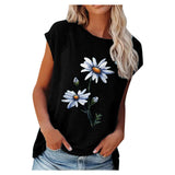 2021 Summer Tee Shirt Women Round Neck Short Sleeve Casual Flower Print Vintage Tops Pullover Female Elegant Streetwear T-shirts