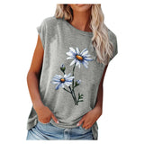 2021 Summer Tee Shirt Women Round Neck Short Sleeve Casual Flower Print Vintage Tops Pullover Female Elegant Streetwear T-shirts