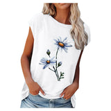 2021 Summer Tee Shirt Women Round Neck Short Sleeve Casual Flower Print Vintage Tops Pullover Female Elegant Streetwear T-shirts