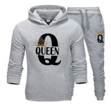 2021 Fashion Lover Couple Sportwear Set KING QUEEN Printed Hooded Clothes 2PCS Set Hoodie and Pants Plus Size Hoodies Women