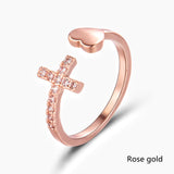 1PC Silver Color Alloy Rhinestone Cross Ring Geometric Heart Adjustable Opening Rings For Women Fashion Jewelry Gift