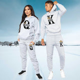 2021 Fashion Lover Couple Sportwear Set KING QUEEN Printed Hooded Clothes 2PCS Set Hoodie and Pants Plus Size Hoodies Women