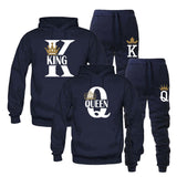 2021 Fashion Lover Couple Sportwear Set KING QUEEN Printed Hooded Clothes 2PCS Set Hoodie and Pants Plus Size Hoodies Women